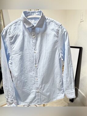 Zara Boys Light Blue Button Down Dress Shirt Size 13-14 Cotton 165/84 Excellent